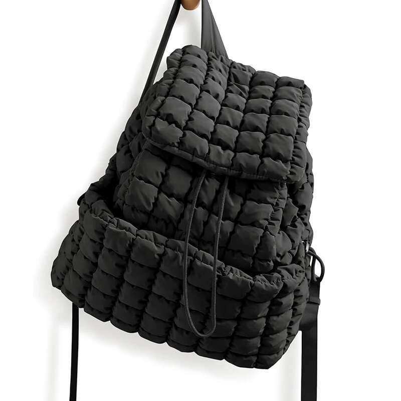 Quilted Women's Lightweight Padded Hiking & Travel Bag with Drawstring Closure and Adjustable Straps Portable Backpack