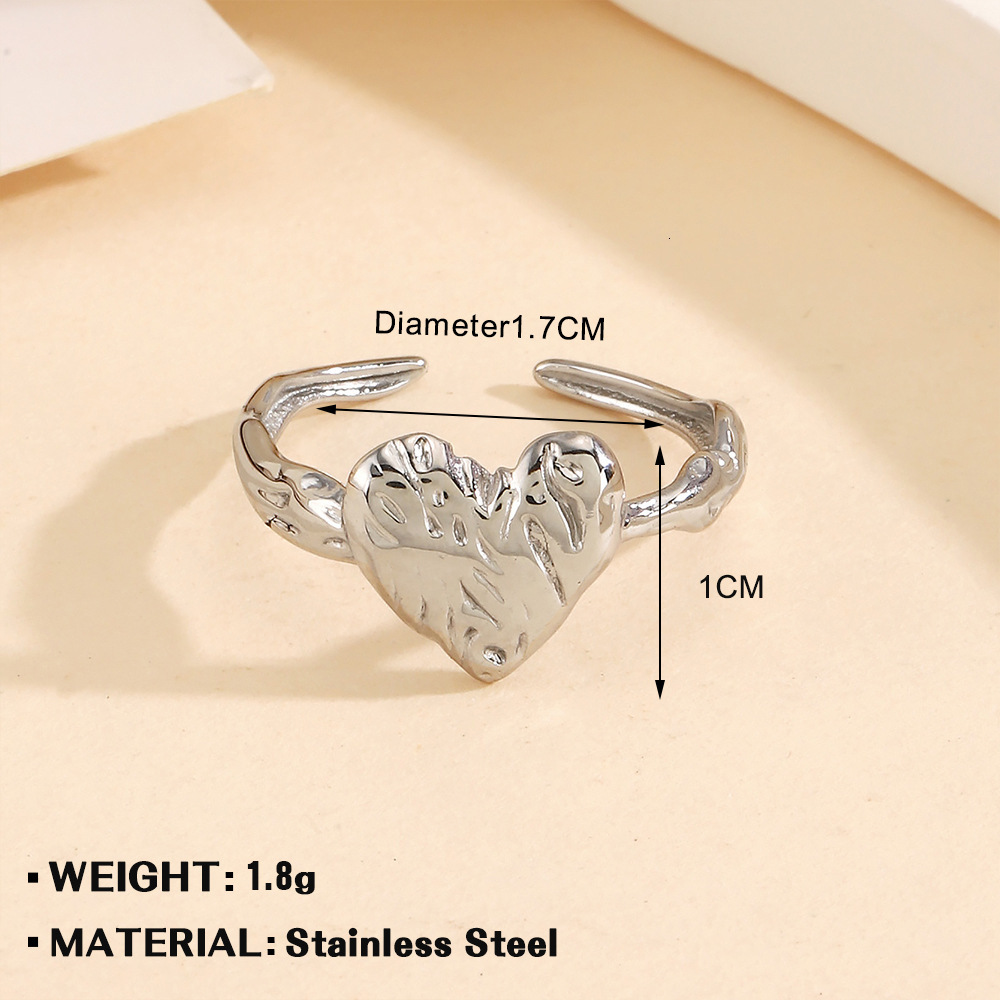 Fashionable and popular stainless steel exaggerated thick thread irregular with heart-shaped opening ring