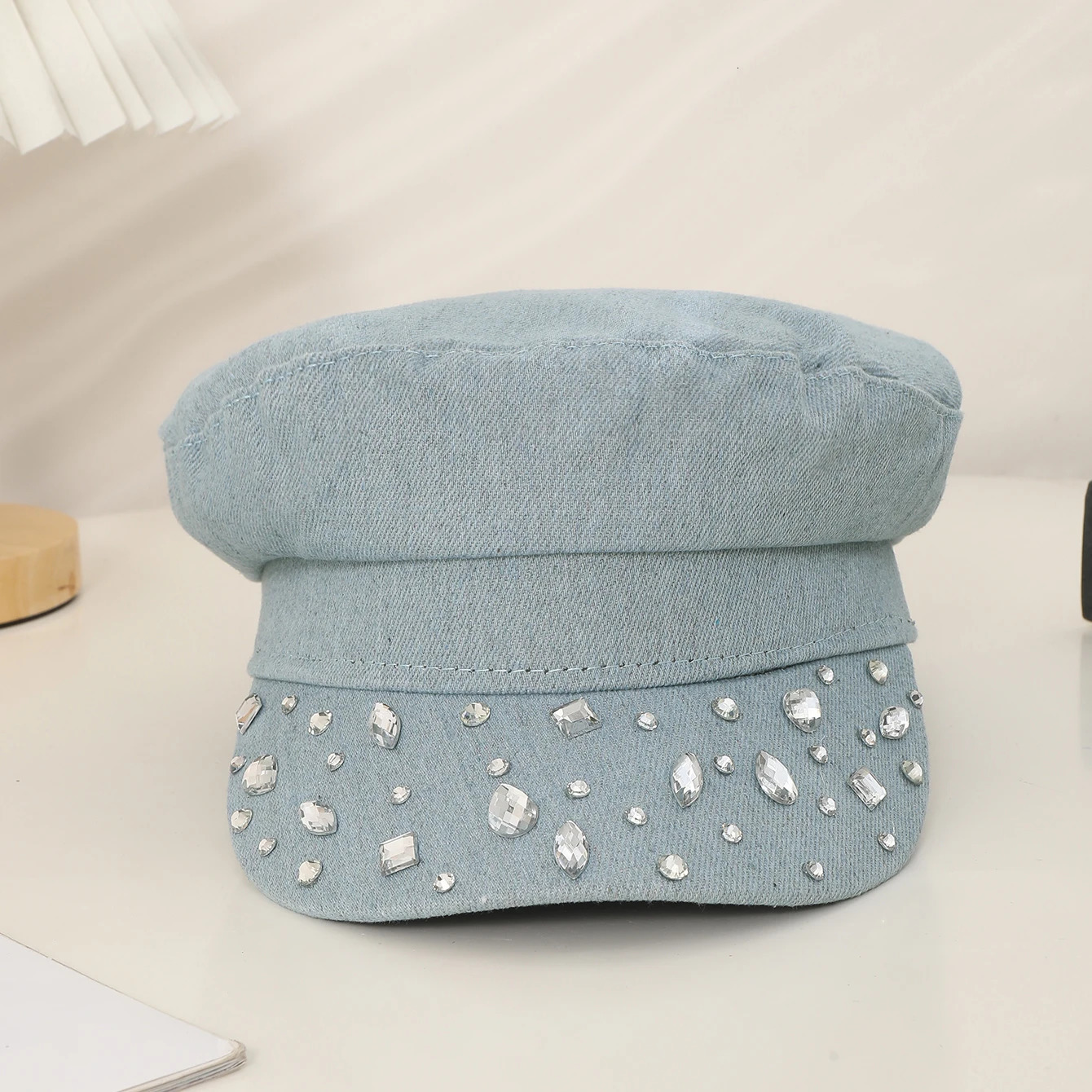Hat women fashion personality allinone cowboy beret water drop drill wide shade face small spaper boy hat 250512