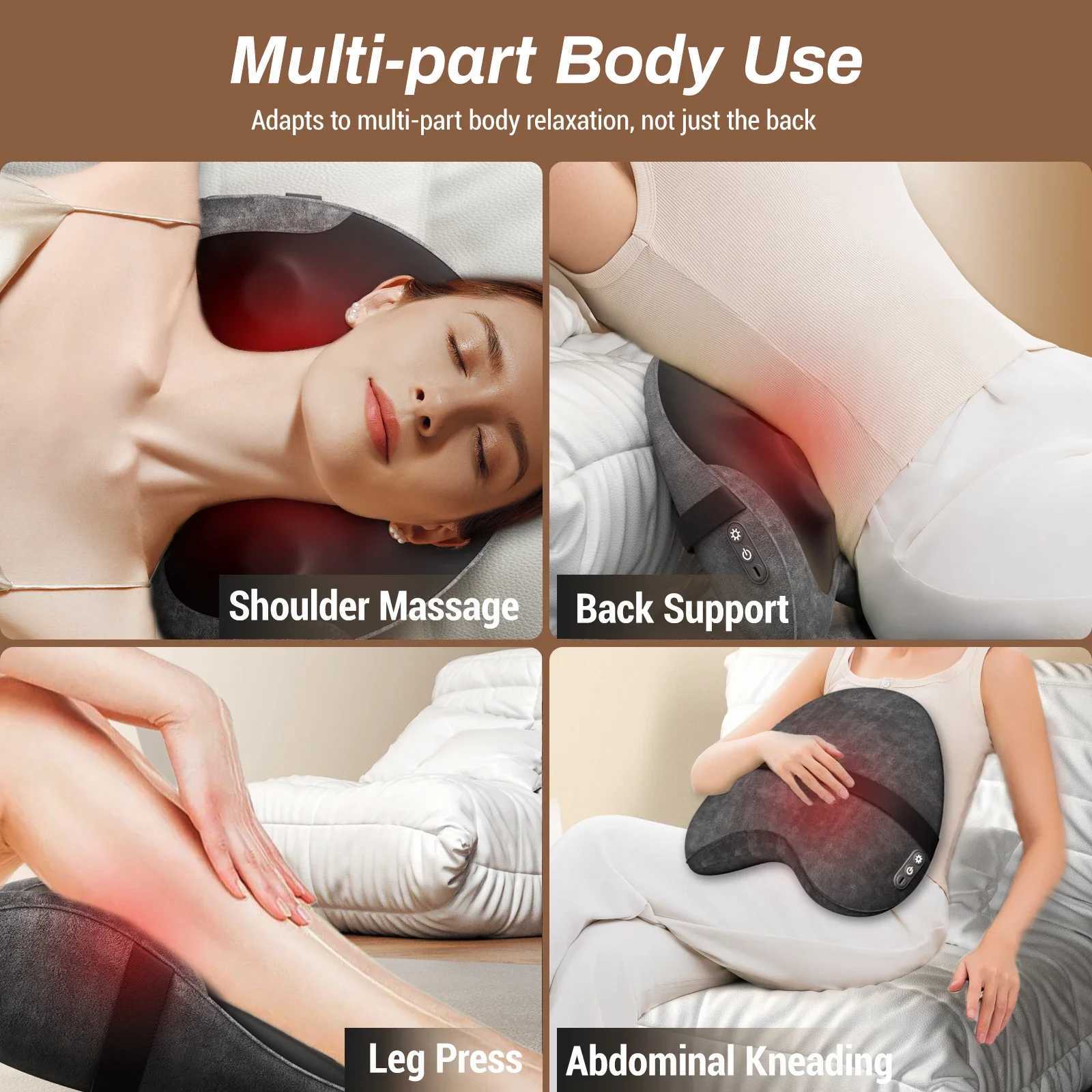 MERACH Back Massager Heated Support Pillow with 4 Shiatsu Massage Heads Memory Foam Cordless Use for Office Car or Home ChairW250512