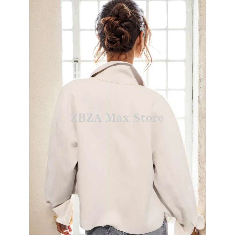 ZBZA Women's Jacket Lapel Collar Side Vents At Hem Long Sleeves Loose Solid Front Patch Pockets Casual Coat Autumn New Chic Top