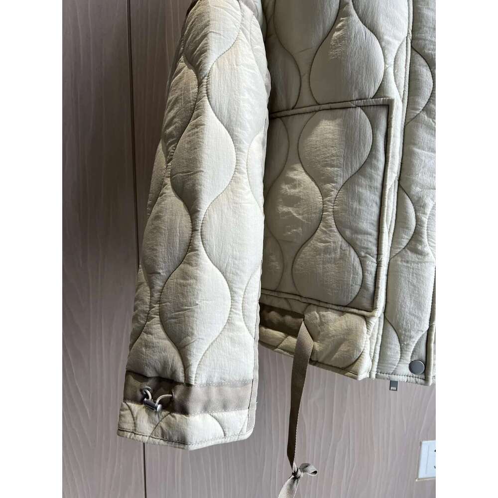 Quilted Coat ETJ 2024Traf QUILTED JACKET WITH TIES New Beige Drawstring High Neck Pocket Clip Cotton Jacket For Women