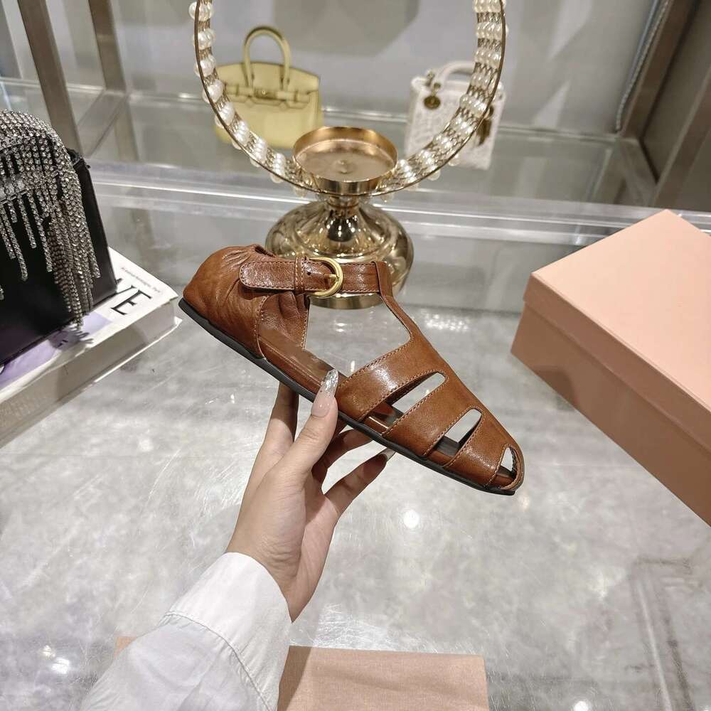 Women Size35-41 Genuine Leather Flats Mary Janes Round Toe Summer Solid Colors Leisure Designer Shoes Zapatillas De Mujer
