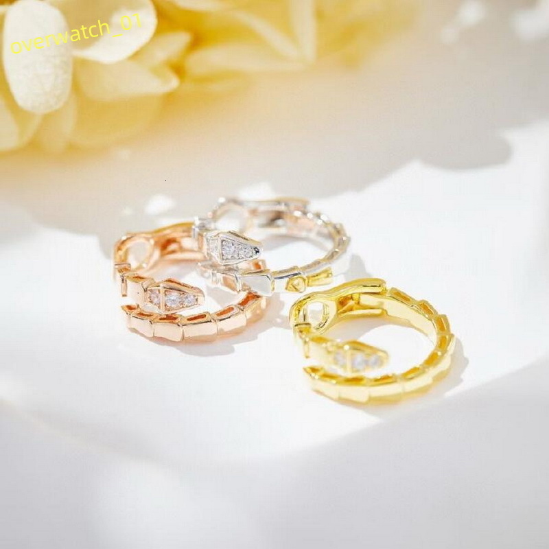 Designer Collection Style Stud Earrings Women Lady 925 Sterling Silver Inlay Cubic Zircon Plated Gold Color Snake Serpent Snakelike Shape High Quality