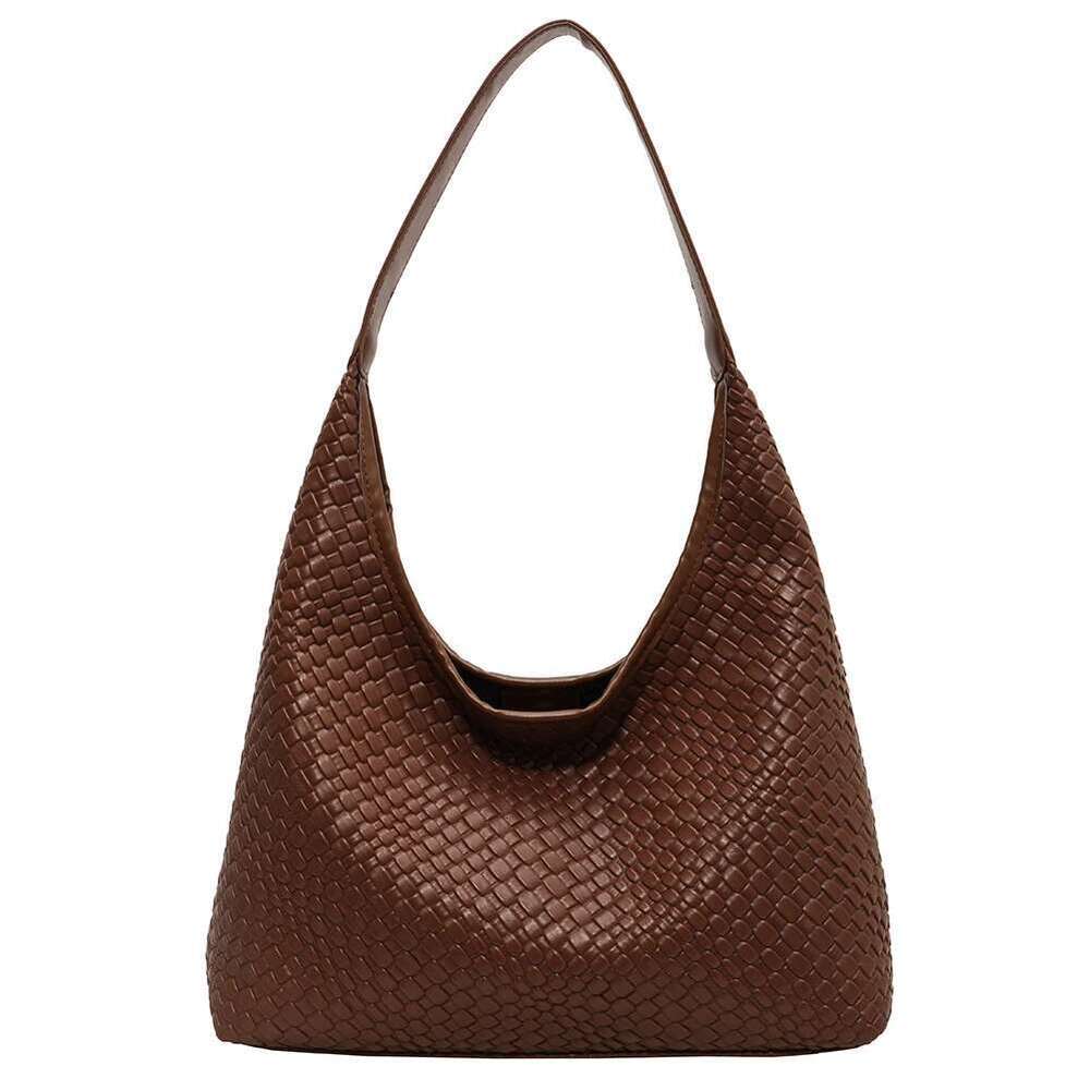Women Large Shoulder Casual PU Woven Tote Trendy Satchel Hobo Leather Armpit Handbag Commuting Bag