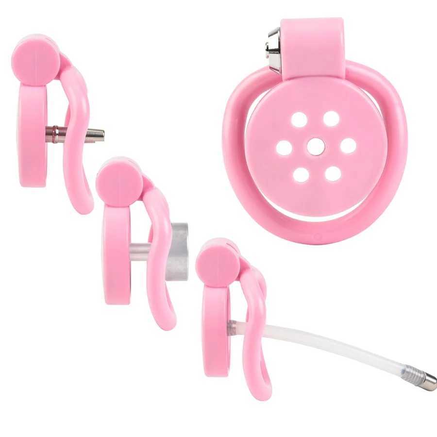 Pink Male Penis Chastity Cage Set Small Bird Chastity Cage 5 Cock Rings With Urethral Sound Plug Penis Bondage Slave Man Sex Toy W250512