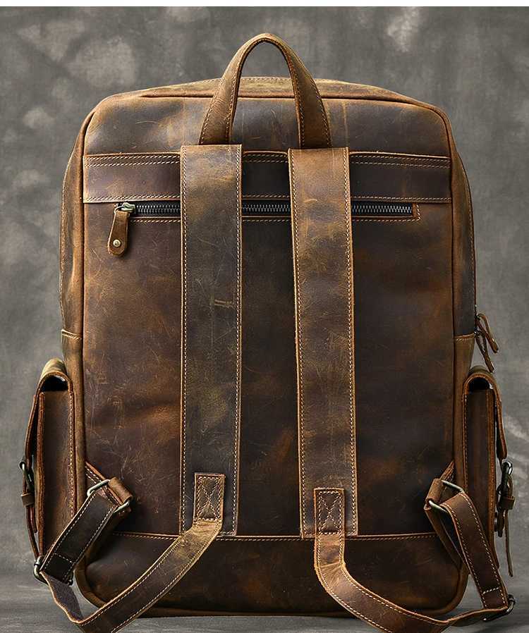 Vintage Crazy Horse Genuine Leather Backpack Men Bagpack Cowhide Hiking Backpack 17laptop Bag Male Travel Rucksack Large M815 Z250512