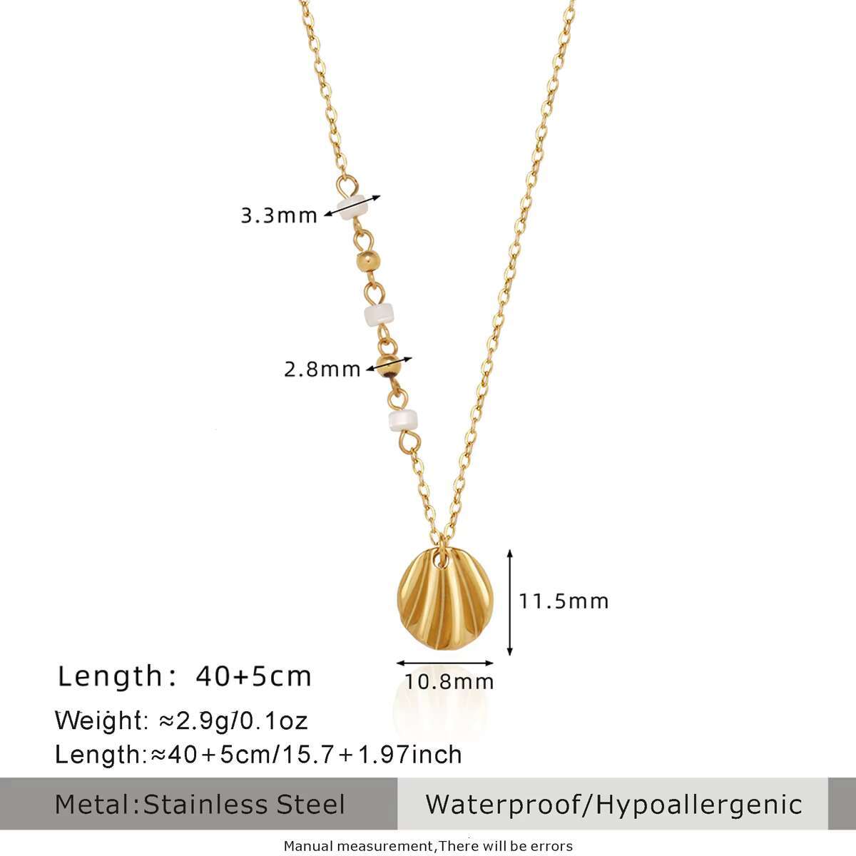 Women's stainless steel gold-plated shell pendant bead natural white stone fashion chain necklace jewelry