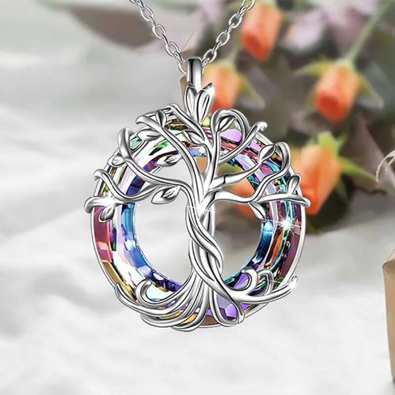Exquisite Of Life Necklaces Celtic Family Tree Necklace With Circle Crystal Jewelry Gifts For Women Girls Mom Birthday