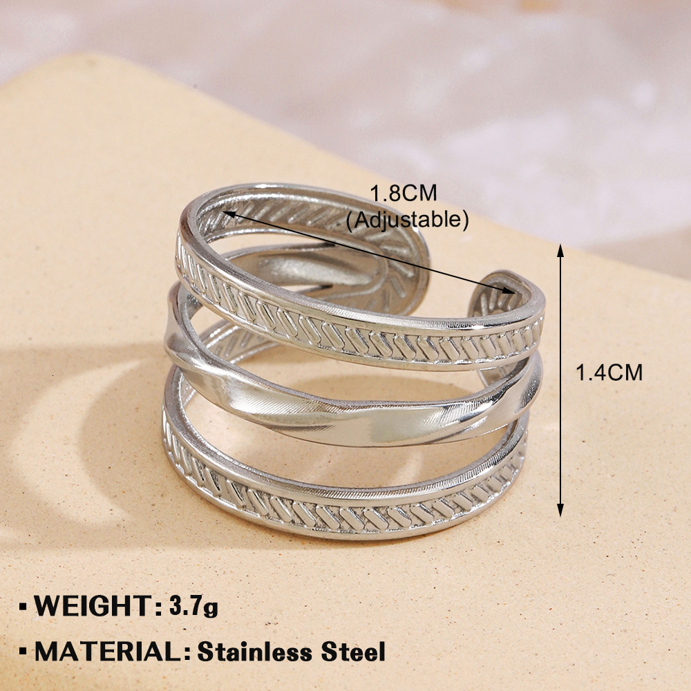Popular Stainless Geometric for Women's Instagram Style Fashion Versatile Opening Adjustable Titanium Steel Ring