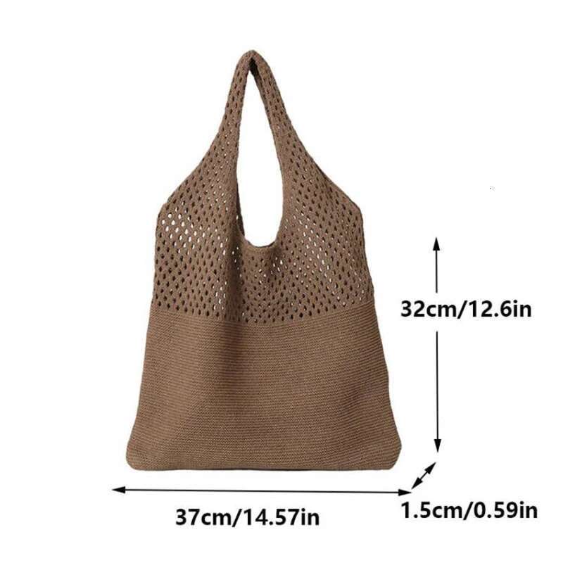 New Trend Women's Crochet Handbag Retro Knitted Braid Solid Color Hollow Black Khaki Top-Handle Tote Bag Shopper