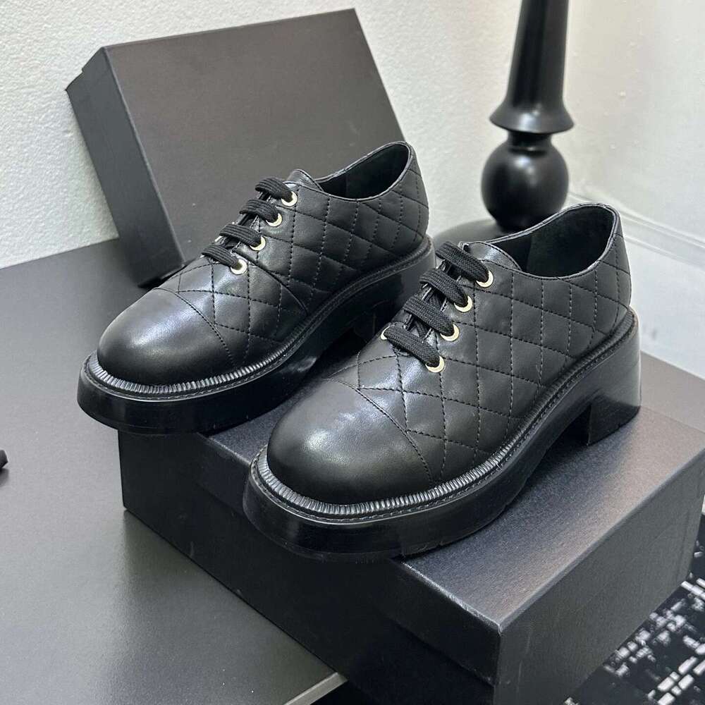 Women Size35-41 Genuine Leather Pumps Med Heels Flat Platform Sewing Loafers Round Toe Designer Shoes Zapatillas De Mujer