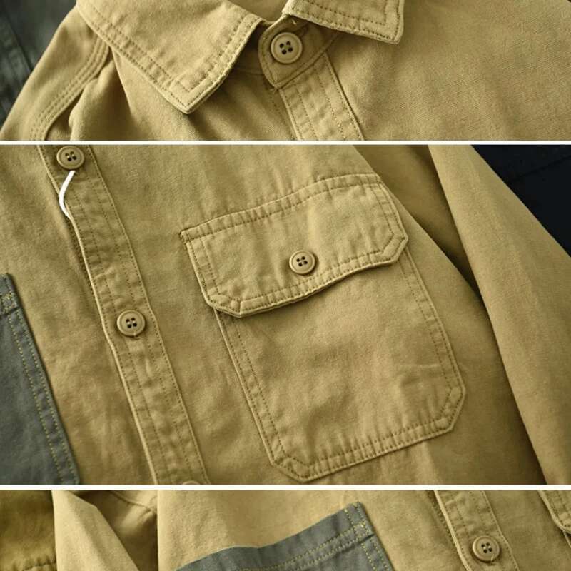 Men's Long Sleeve Autumn Color Patchwork Casual Shirt