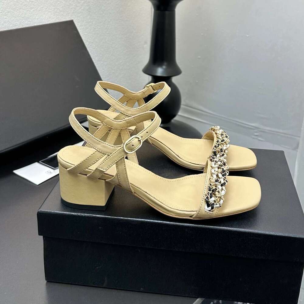 Women Size34-41 Genuine Leather Sandals Super High Heels Chain Pumps Slingbacks Summer Designer Shoes Zapatillas De Mujer