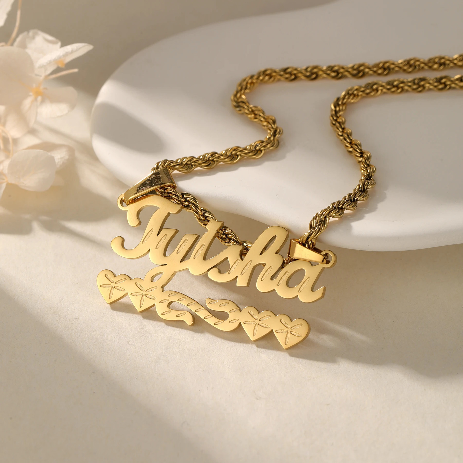 Deep Carving Customized Name Necklace Rope Chain Personalized Heart Necklaces For Women/Men Nameplate Jewelry Gift For Her 250512