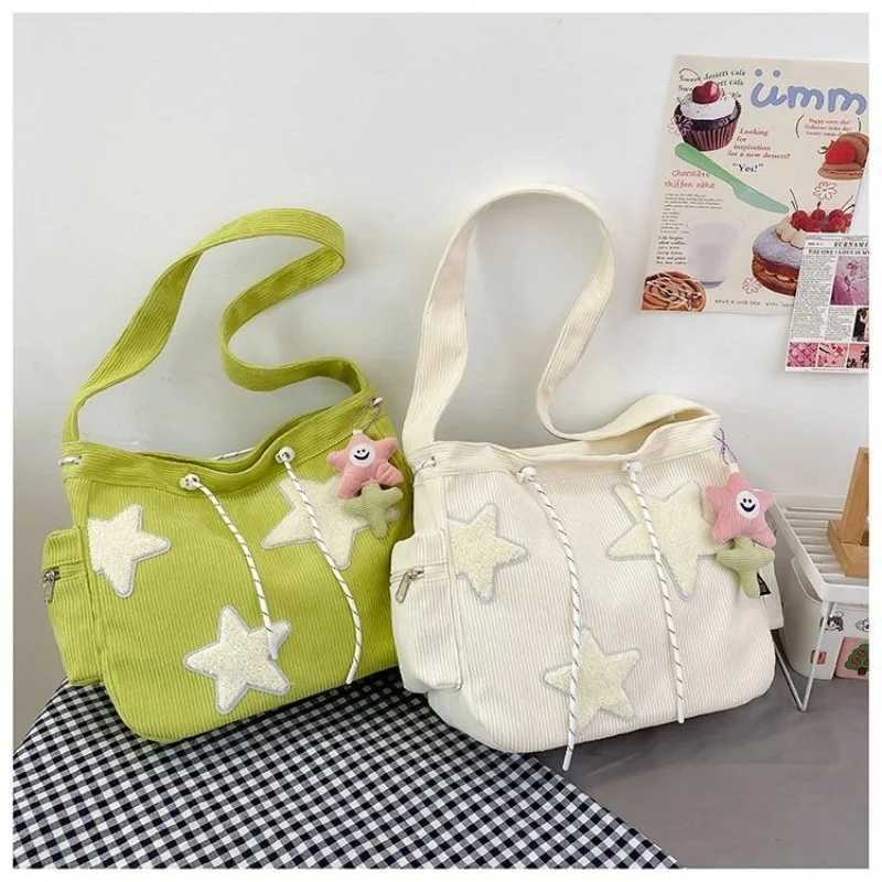 Niche Design Handbag Star Female Student Large Capacity Commuting Tote Corduroy Shoulder Crossbody Bag 2023 New XJ250610