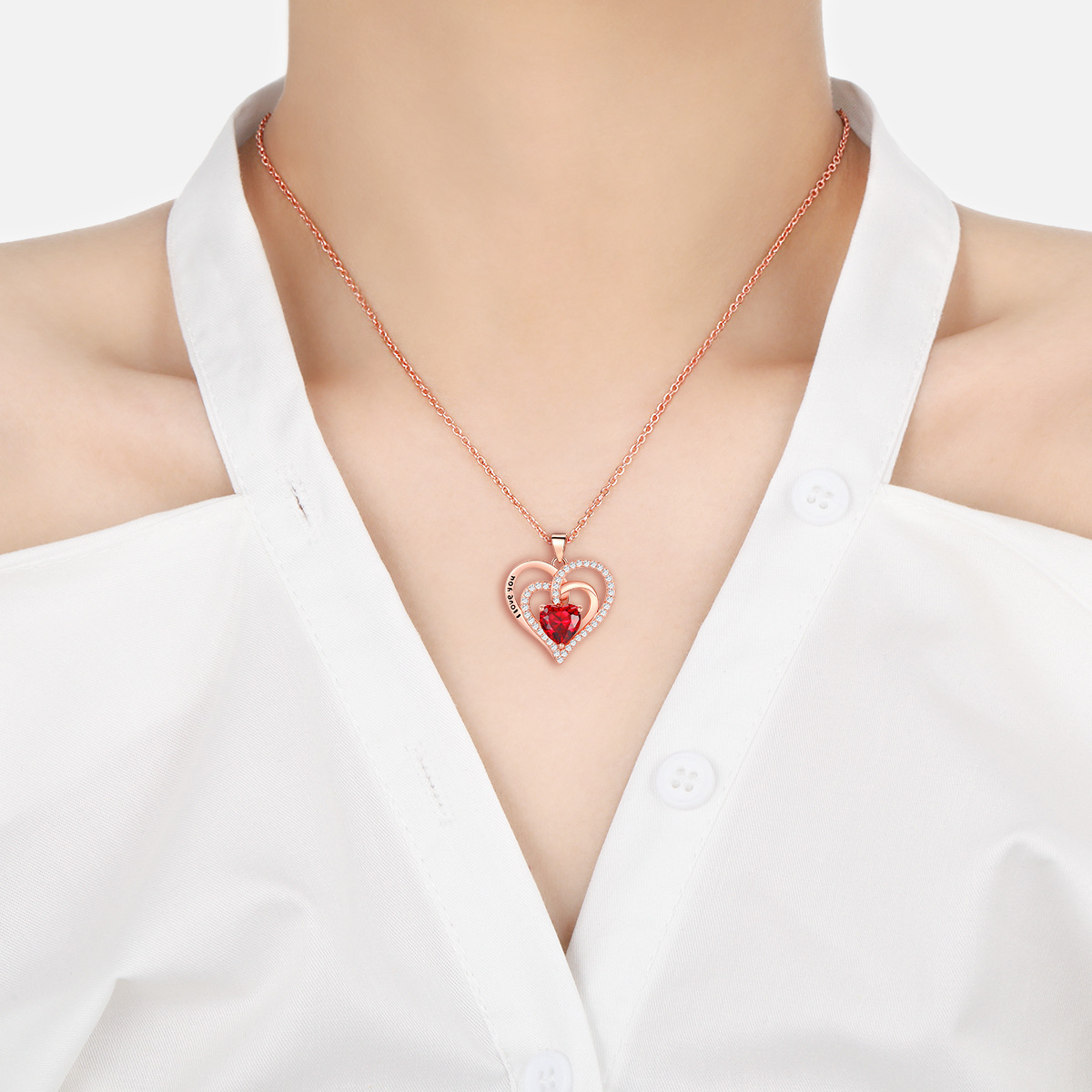 Amazon Bestselling Eternal Heart Necklace - Double Love Heart Design with Blackened Lettering and Zodiac Stones