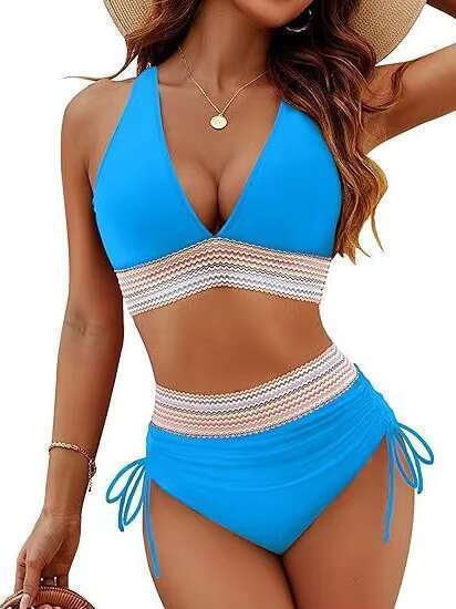 DHEssentials Women's Bikini High Waist Split Color Set with Pulling Rope to Gather Abdominal Swimsuit