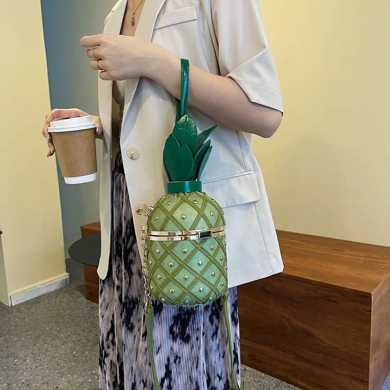 Hip Hop Party For Women 2022 Trend Cartoon Cute Pineapple Shape Crossbody Bags Fashion Leather Bucket Shoulder Bag Woman