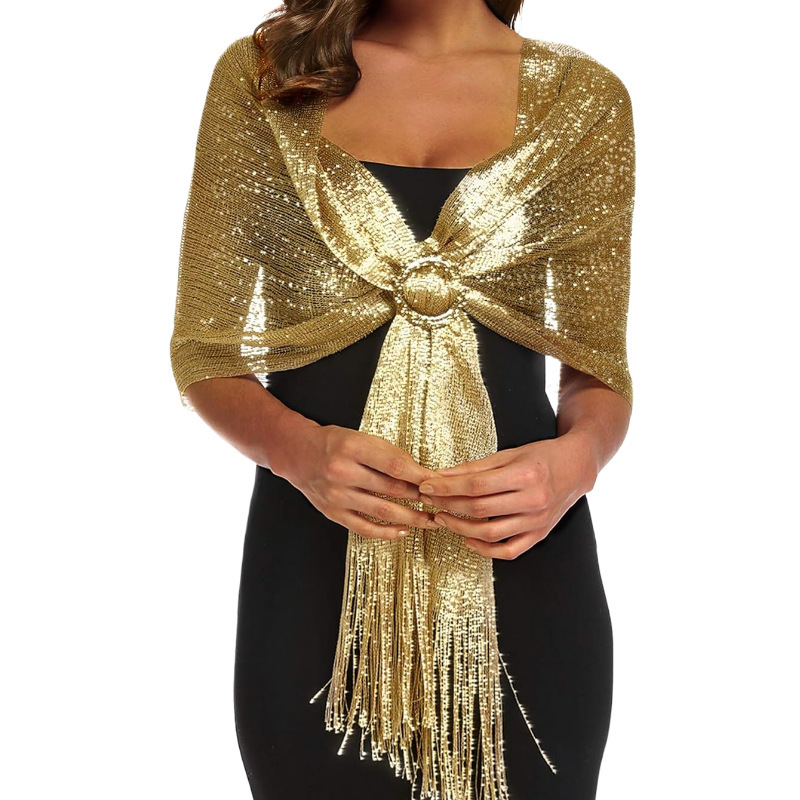 K693 Womens Shiny Scarf Ladies Lightweight Soft Fashion Solid Color Scarf Shawl Evening Wedding Shawl Cover Up Headband