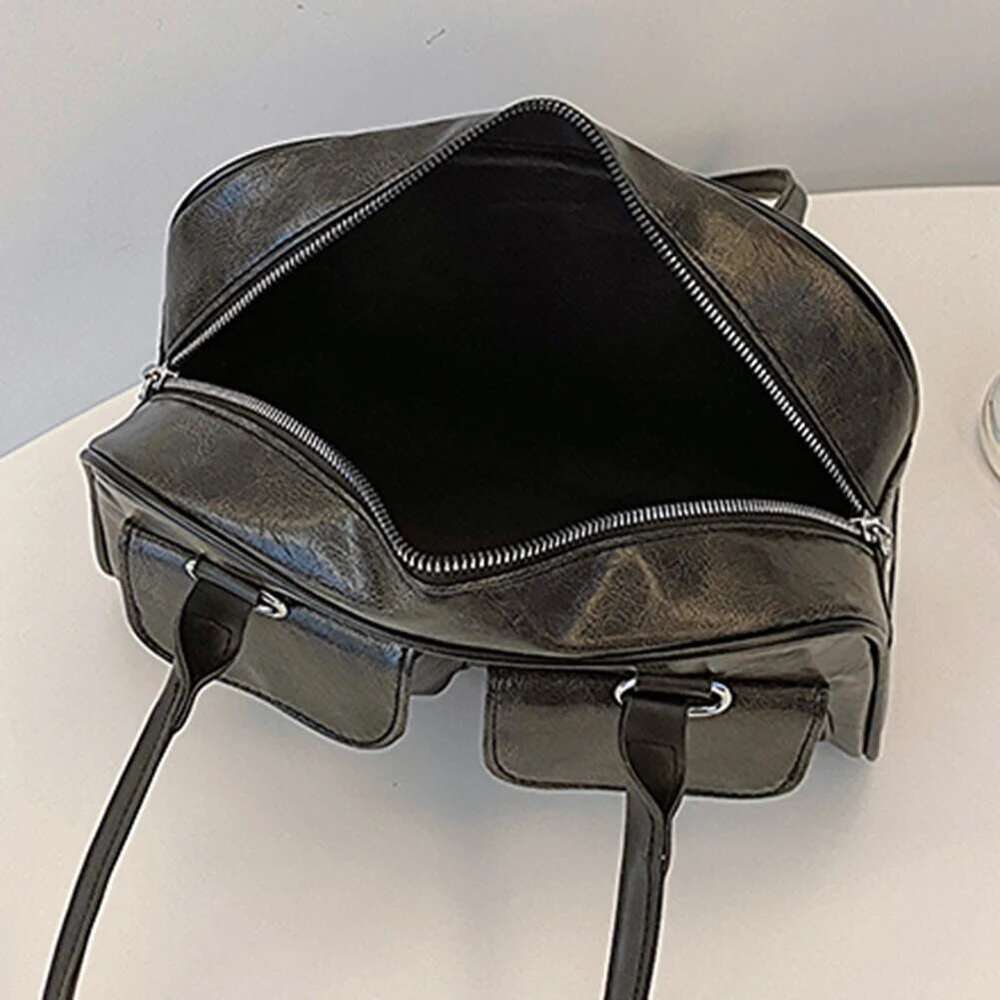 Women Small Casual Double Pocket PU Stylish Underarm Bags Solid Color Simple Commuting Bag Large Capacity Retro Handbag