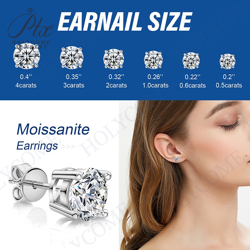 Luxury Moissanite Designer Stud Earrings 925 Silver 1 Carat Vvs Diamond GRA Certified Men's Women's Fashion Jewelry Party Wedding Gift