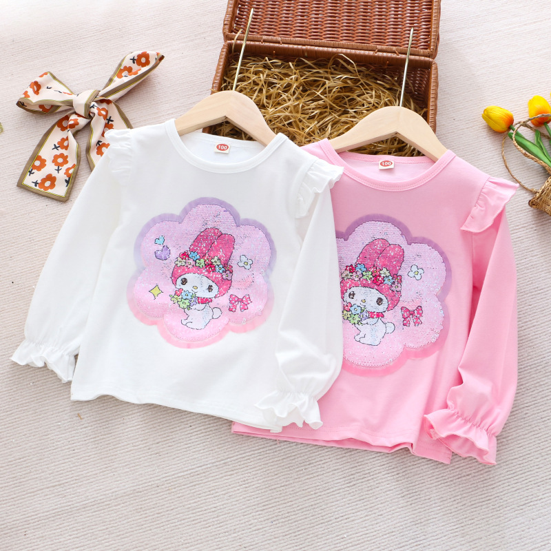 DISNEY Frozen Princess Elsa kids designer clothes Children spring T-shirt baby long sleeves color-changing sequins for girls.