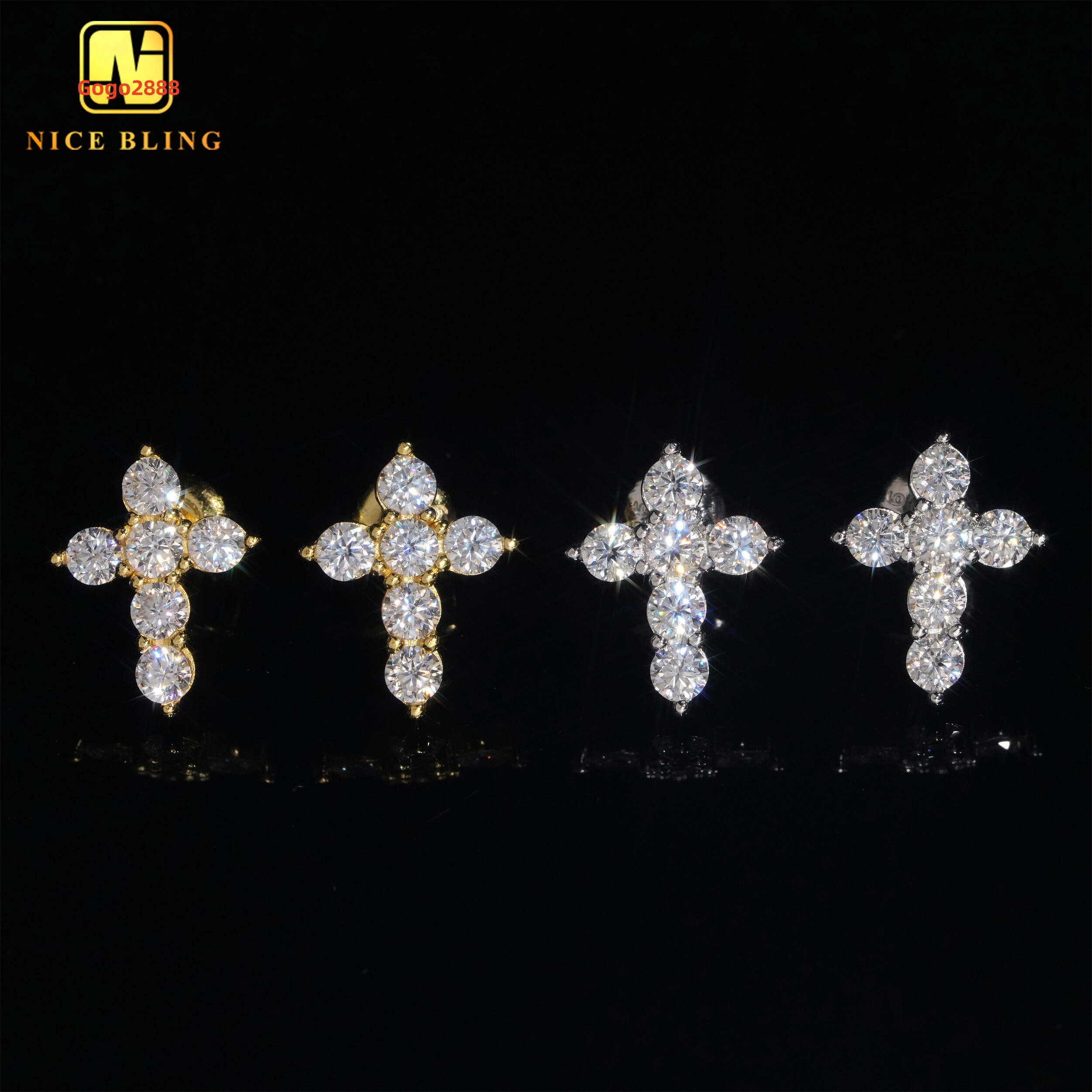 Hip Hop Moissanite Jewelry VVS Diamond Ear Studs 925 Sterling Silver Cross Earrings for Men Women