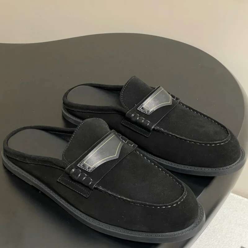 Womens Spring Autumn Leather Slide Mule Shoes Penny Flat Loafers Low Heel Elegant Closed Round Toe Slip On
