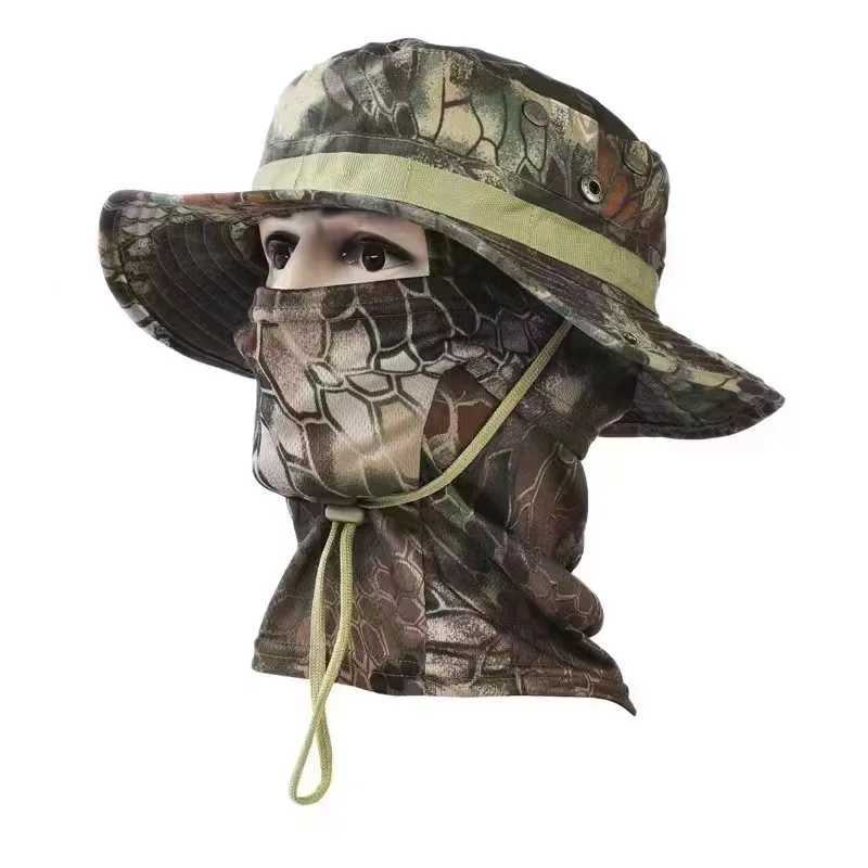 Tactical Balaclava Fishing Cap Full Face Mask Set Men Summer Snapback Sun Hat Outdoor Hunting Camouflage BalaclavaW250512