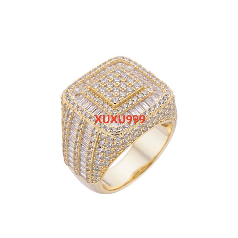 New Design Wholesale Jewelry Gold Plated Cluster Iced Out VVS Moissanite Bling 925 Silver Square Wedding Ring