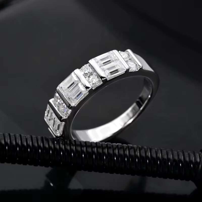 Star Track Promise Rectangle and Round Moissanite Diamond Ring S925 Silver Simple Fashion