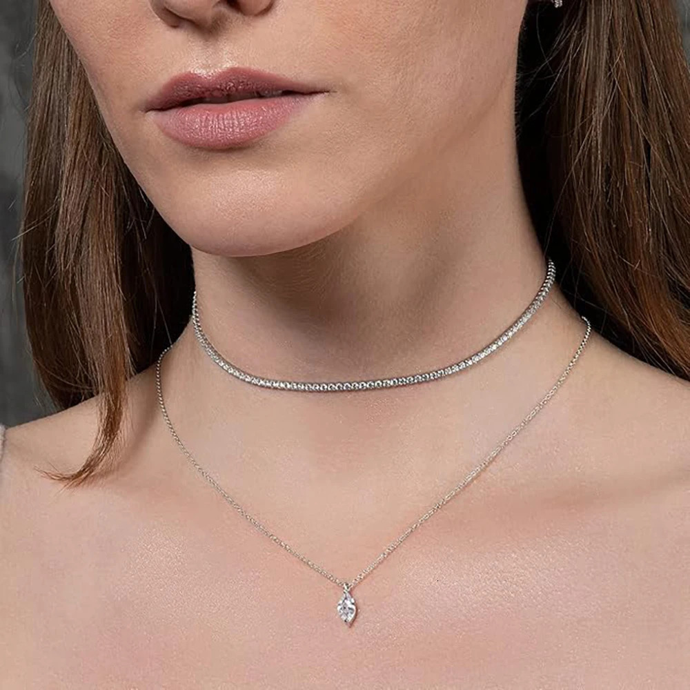 5*10mm 1CT Marquise Cut Diamond Necklace for Women Certified 925 Sterling Silver Neck Chain Party Jewelry Gift 250512