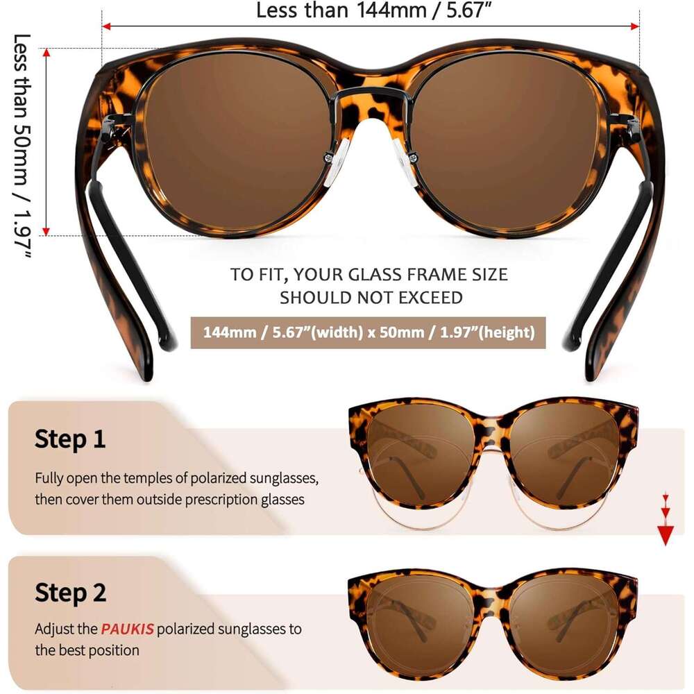 DHCollections Over Glasses Sunglasses for Women Polarized UV400 Wrap Around Shades 14.7cm Wide Stylish Cat Eye Design