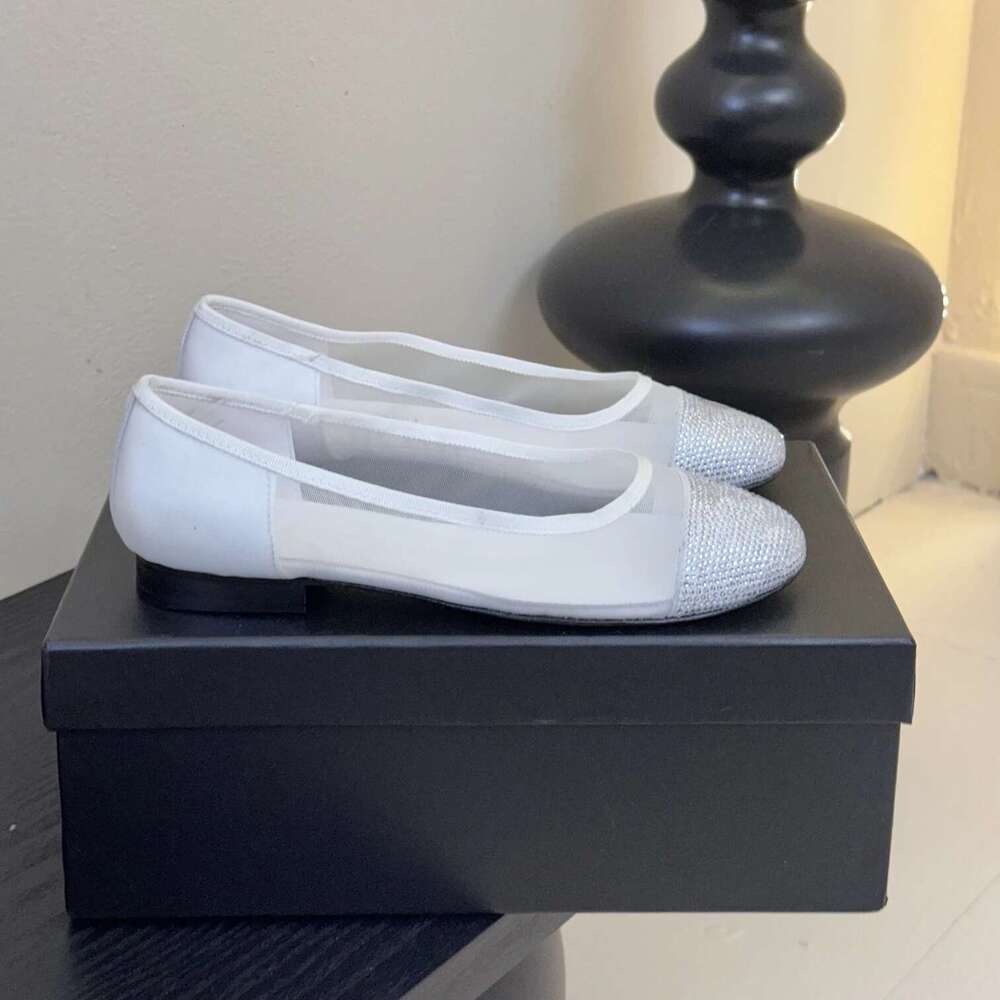 Women Size35-41 Mesh Genuine Leather Ballet Flats Crystal Round Toes Slip On Leisure Designer Shoes Zapatillas De Mujer