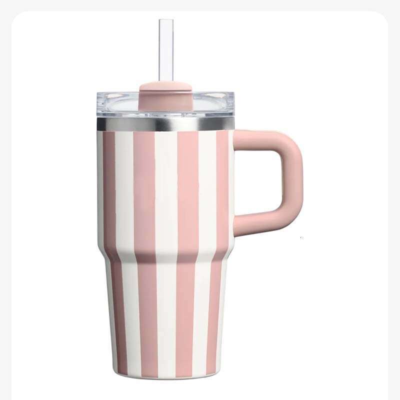 Striped 20Oz Handle Car 304 Stainless Steel Vacuum Insulated Large Capacity Outdoor Portable Straw Cup B5