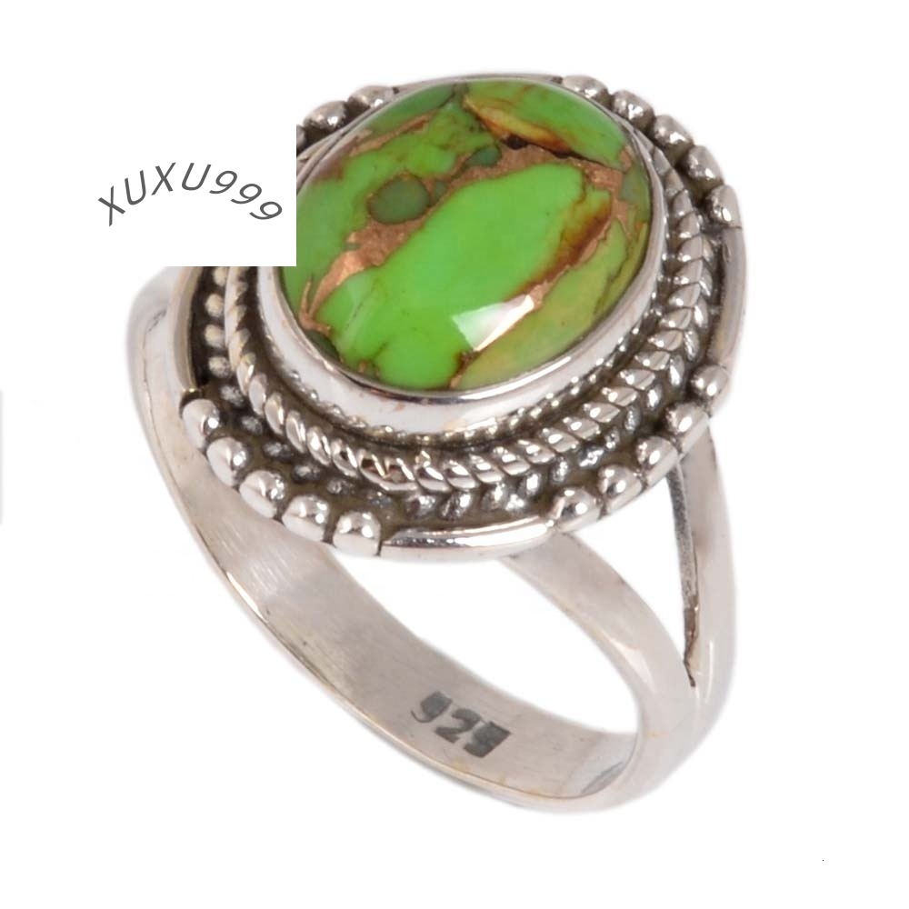 Handcrafted Green Copper Turquoise 925 Sterling Silver Ring