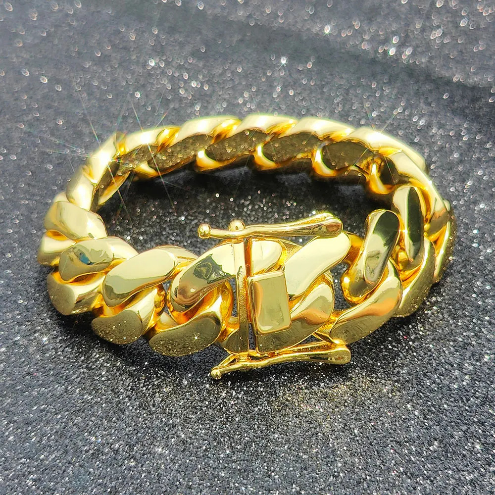 Mens 22mm Cuban Link Bracelet Hip Hop Heavy Brass Miami Chain Chunky Jewelry For Boy Gift Drop 250512