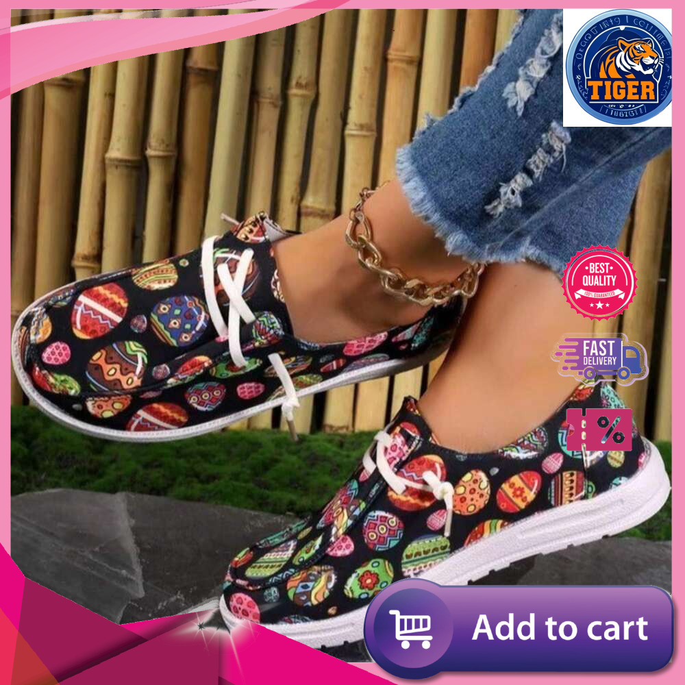 Ddmytiger Summer New SHEIN Large Size Women S Easter Egg Casual Flat Shoes Outdoor Shoes