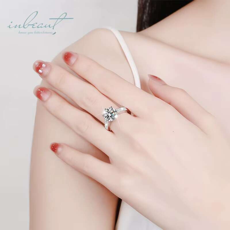 Silver 925 Original 3 Ct Round Brilliant Cut Diamond Test Past D Color Moissanite 6 Claws Ring for Engagement Fine Jewelry