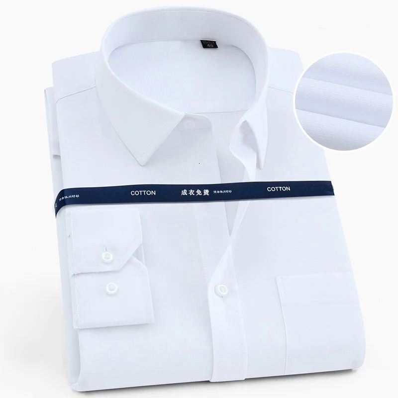 Quality 100%Cotton Men Dress Long Sleeve Shirt Solid Male Plus Size Regular Fit Business Social Office Shirt White Blue S-8XL 250509
