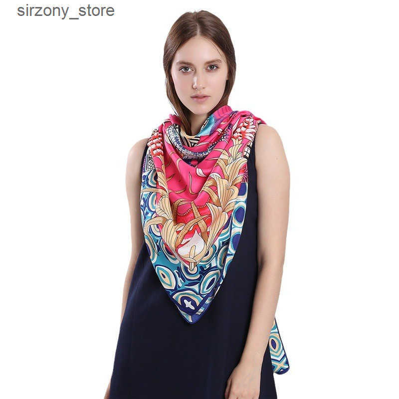 Twill Silk Scarf Women Cheetah Leopard Printing Square Scarves Fashion Versatile Wrap Female Foulard Large Hijab Beach Shawl Neckerchief 130CM*130CM z