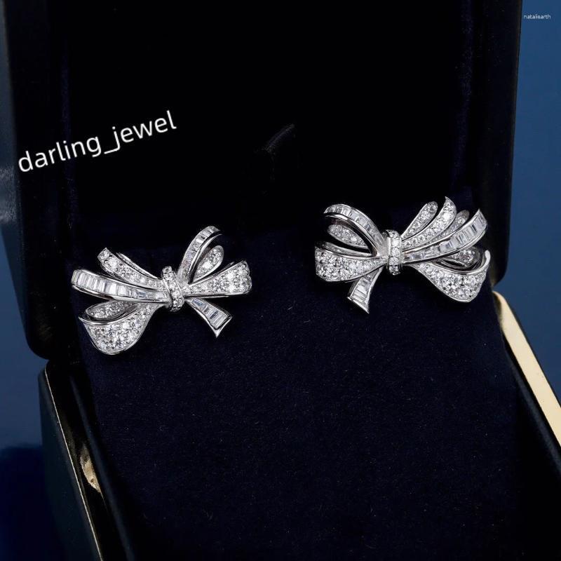 Stud Earrings 2024 High Quality Brand Anniversary Gifts Luxury Jewelry For Women Zircon Bowknot Wedding Sweet Cute Bow Ear Pin