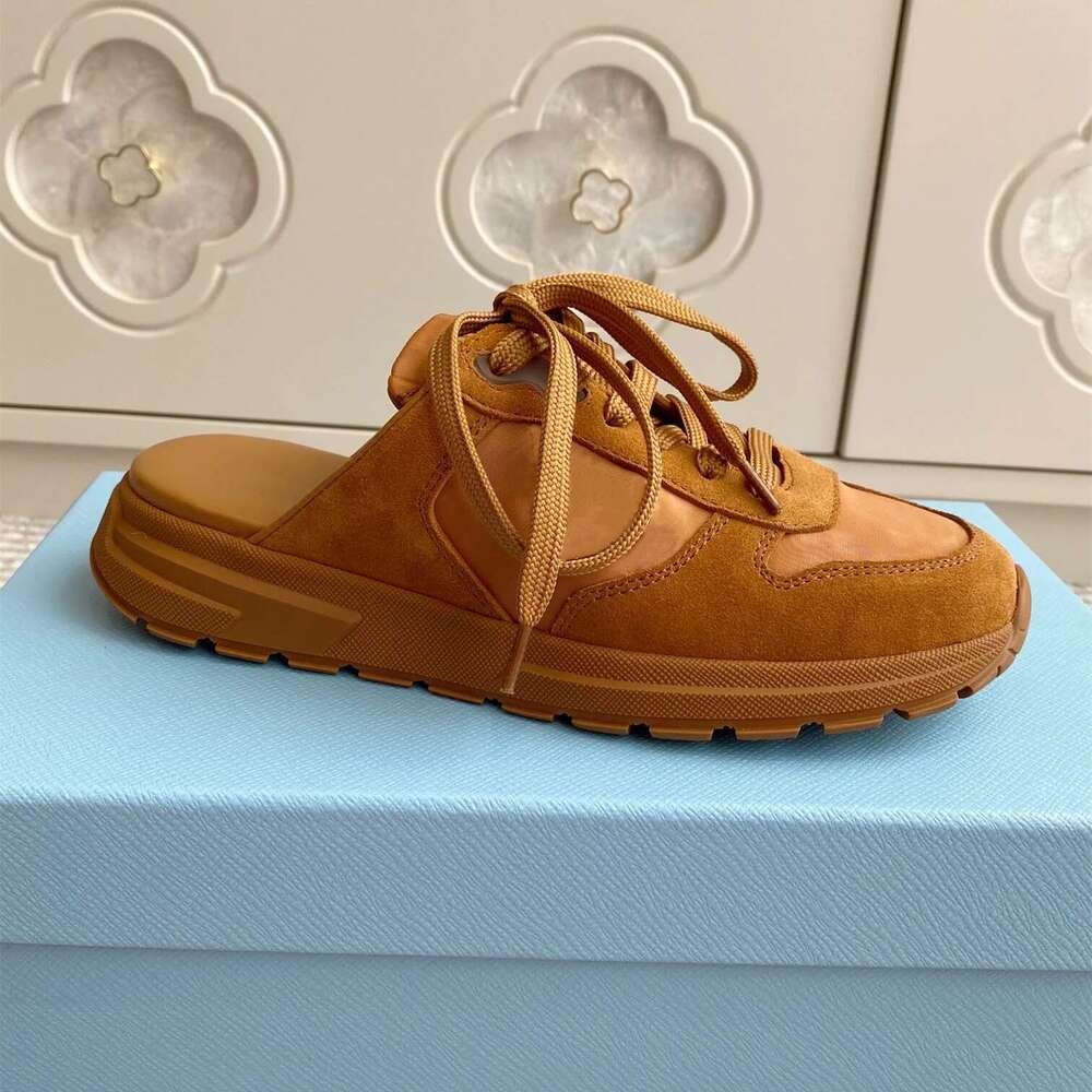 Women Size35-41 Natural Cow Suede Slippers Sports Mules Flat Platform Round Toe Flats Designer Shoes Zapatillas De Mujer