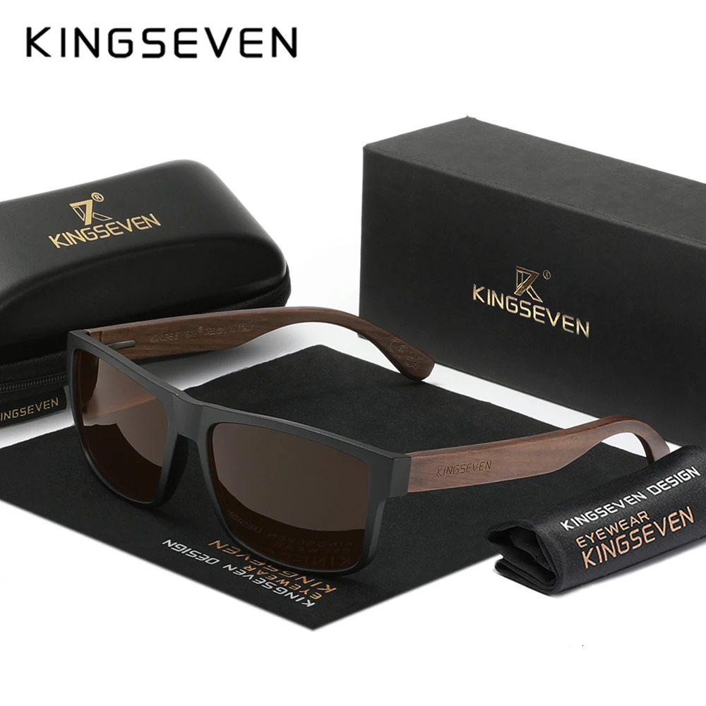 KINGSEVEN Wooden Polarized Sunglasses Man Black Walnut TR90 Frame Rectangle Glasses Woman UV400 Outdoor Antiglare Eyewear 250512