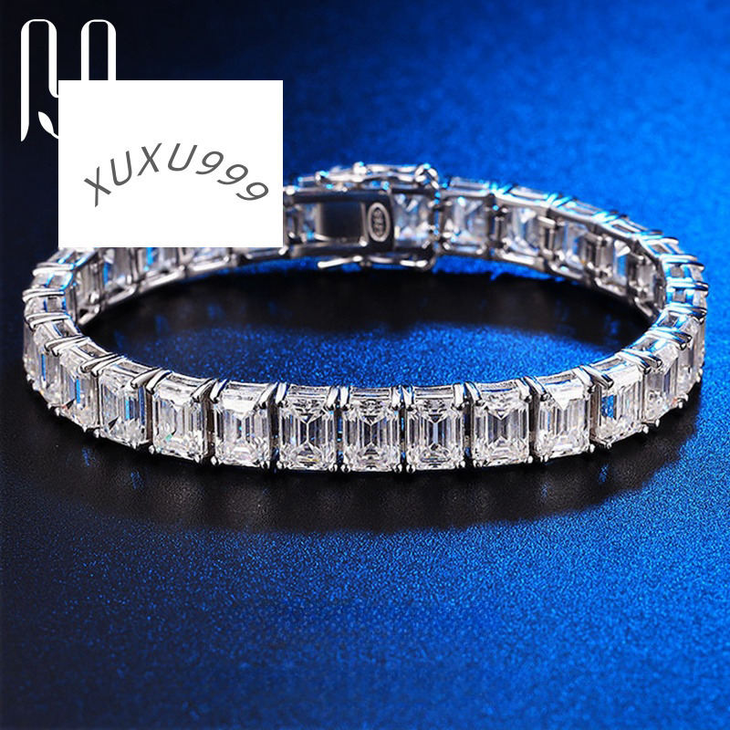 PYQ 3*5mm 5*7mm Emerald Cut 925 Sterling Silver Moissanite Bracelet PT950 Plated Women Jewelry Gemstone Moissanite Tennis Chain