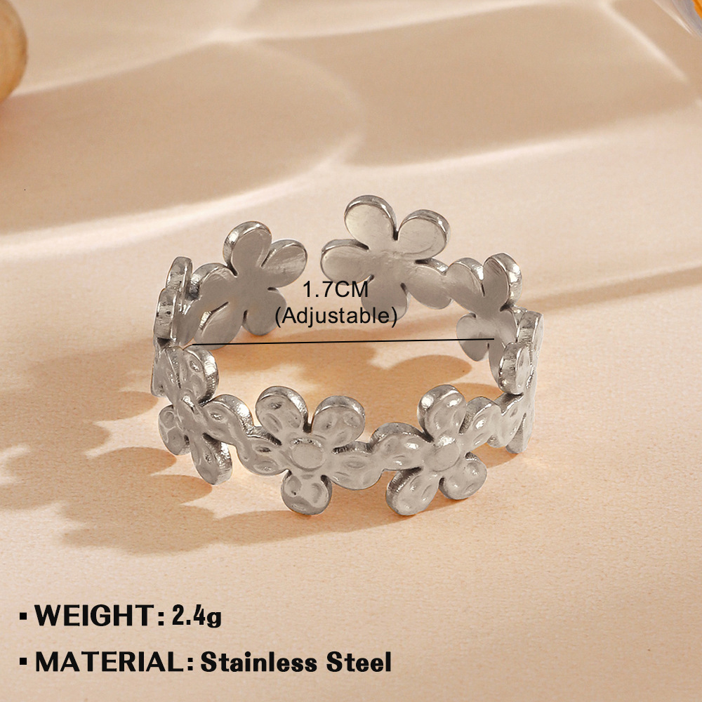 Fashionable stainless steel with niche design sense, fashionable and versatile opening adjustment, small flower