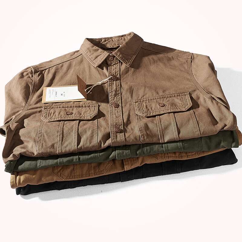 Men's New Arrival Fall 2024 Workwear Shirt Vintage Cotton Twill Zigzag Pattern Utility Pocket Long Sleeve Topcoat