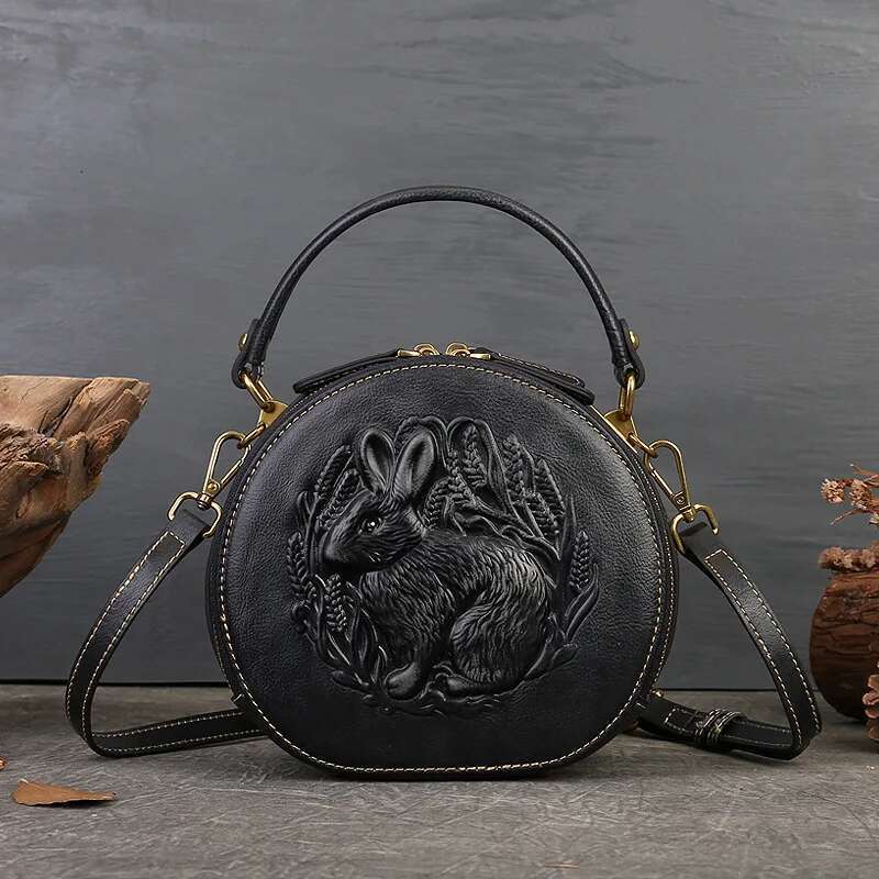 Genuine Leather Bags New Retro Women's Handbags Chinese Style Single Shoulder Crossbody Head Layer Cowhide Shell Bag