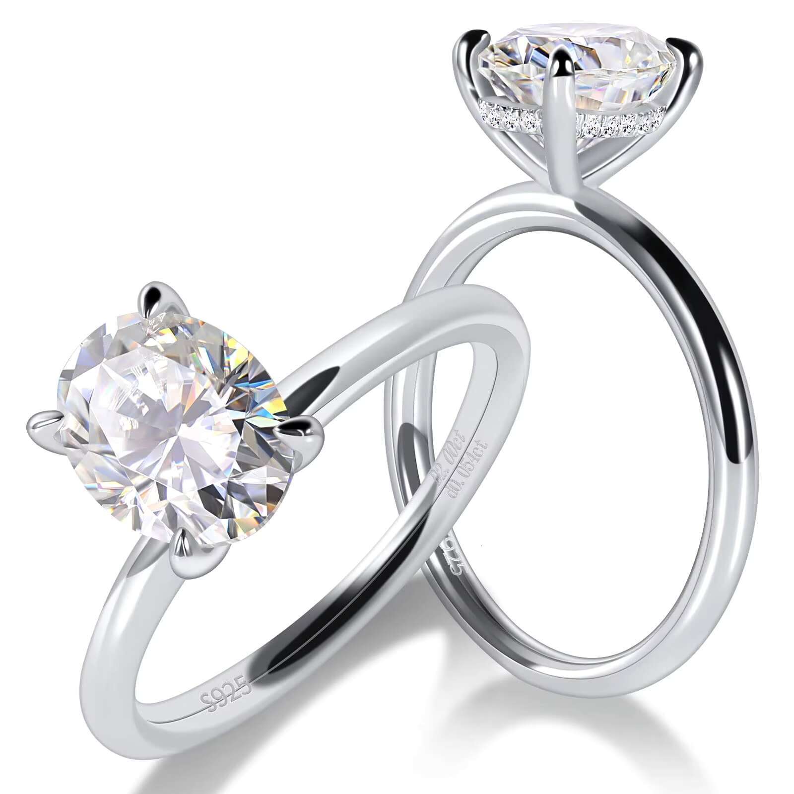 18K Gold Plated High Quality Fashion Jewelry 2CT Engagement Wedding Moissanite Ring Elegant Wedding Ring Set